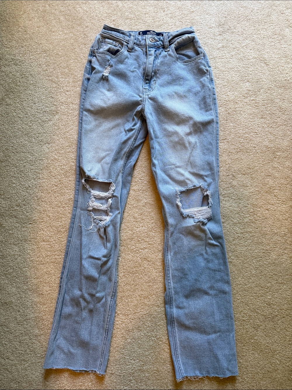 Hollister Light Blue Distressed Straight-Leg Jeans